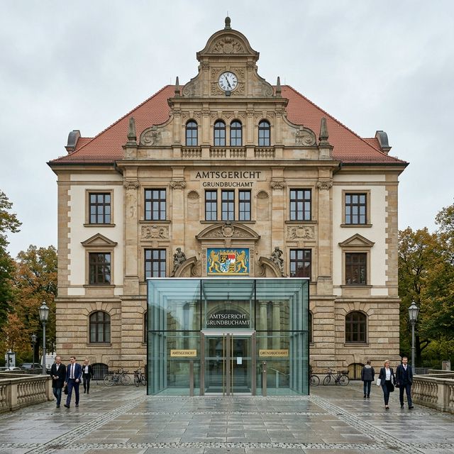 Deutsches Amtsgericht mit Grundbuchamt – typisches Gerichtsgebäude mit modernem Eingang