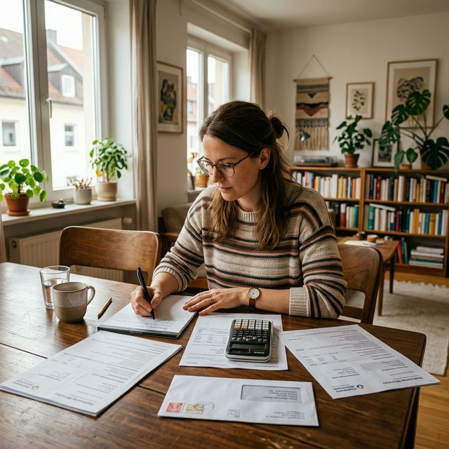 Stapel von Nebenkostenabrechnungen und Belegen zur Prüfung